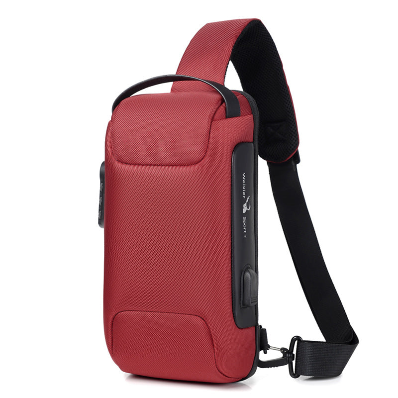 Waterproof USB Anti-Theft Bag Men Oxford Crossbody Shoulder Bag Sling Multifunction Short Travel Messenger Chest Pack