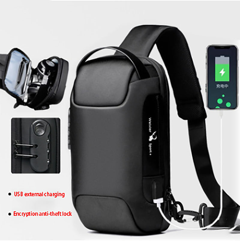 Waterproof USB Anti-Theft Bag Men Oxford Crossbody Shoulder Bag Sling Multifunction Short Travel Messenger Chest Pack