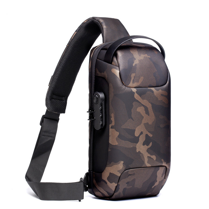 Waterproof USB Anti-Theft Bag Men Oxford Crossbody Shoulder Bag Sling Multifunction Short Travel Messenger Chest Pack