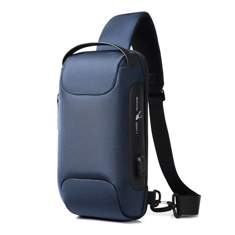 Waterproof USB Anti-Theft Bag Men Oxford Crossbody Shoulder Bag Sling Multifunction Short Travel Messenger Chest Pack